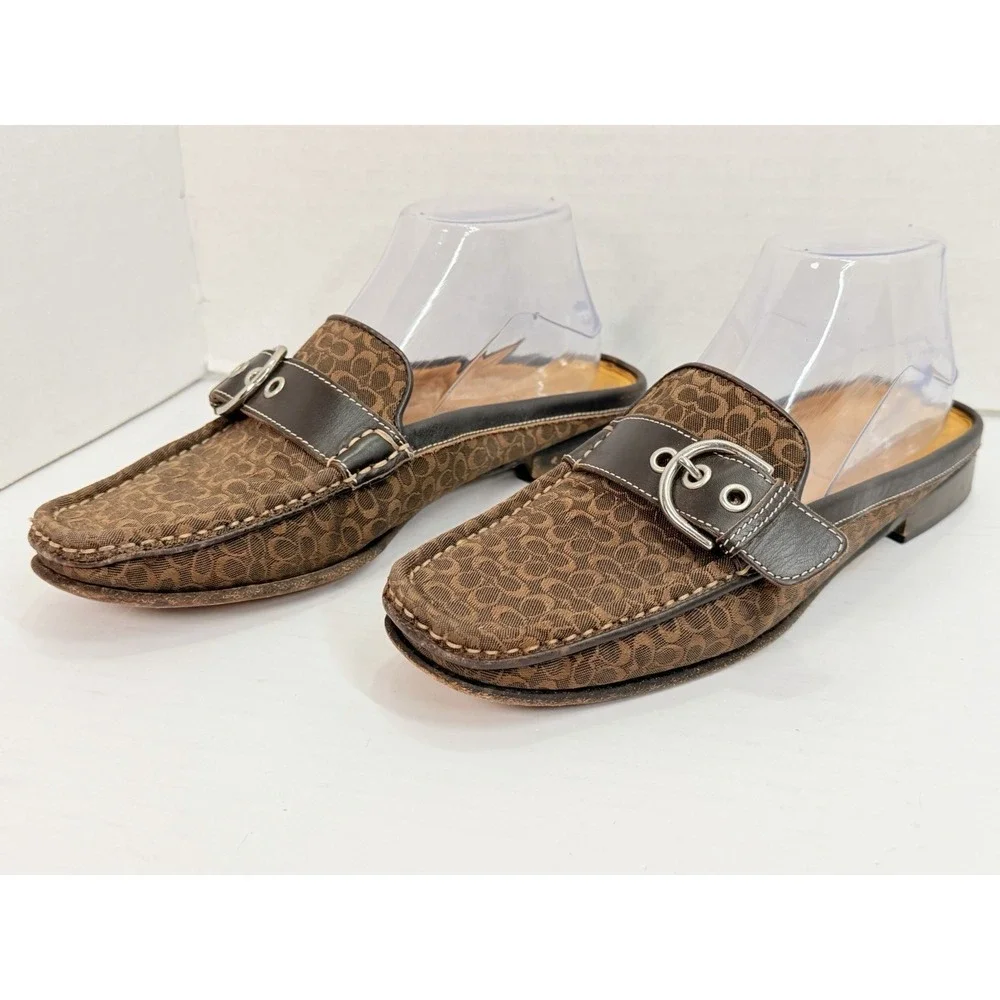 Coach Erika P328 Signature Canvas Mule Loafers Brown Women's 7.5B‎ Italy